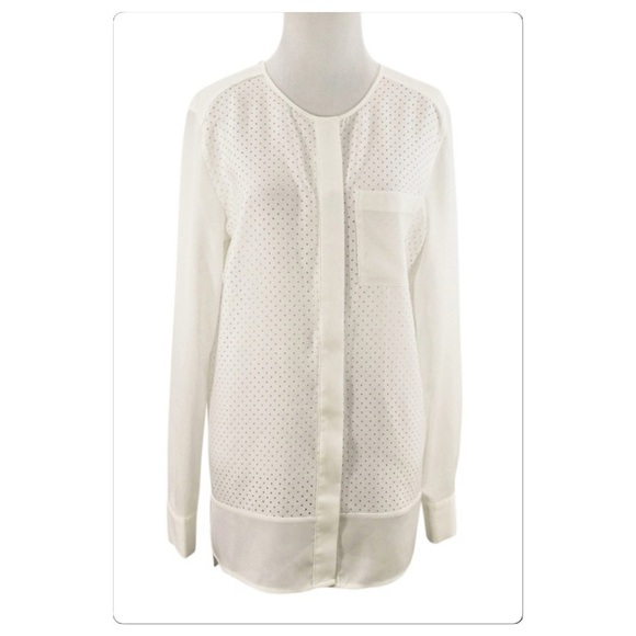 𝅺CALVIN Klein laser cut polka dot lightweight semi sheer blouse size small - Picture 8 of 8